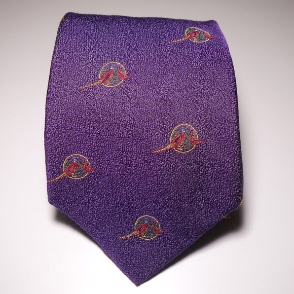 Vintage Ralph Lauren 100% Silk Embroidered Pheasant Tie Hand Made In Italy - Picture 1 of 7